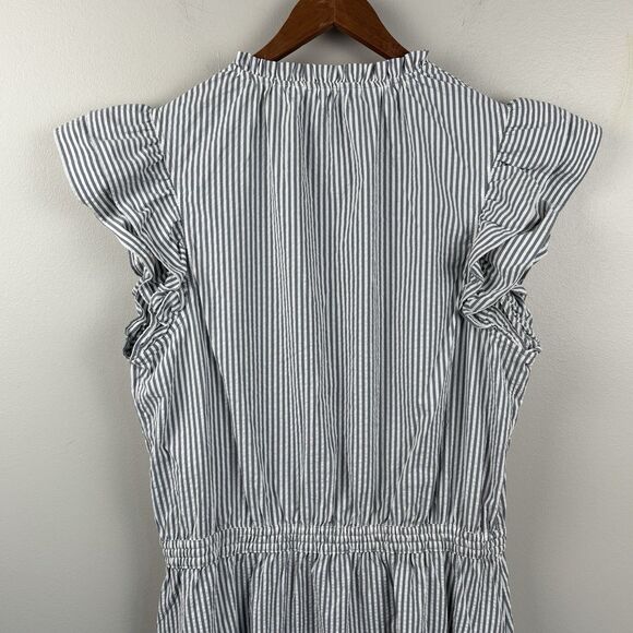 Vineyard Vines Women L Harbor Flutter Seersucker Tunic Dress Gray Striped Cinch - Picture 9 of 10